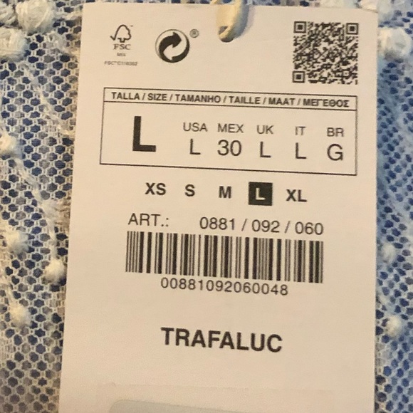 Zara blue striped peplum top with white lace overlay NWT - Picture 4 of 4